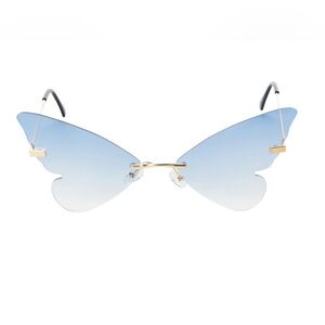 BNWT FRAMELESS BLUE GRADIENT BUTTERFLY LENSES SUNGLASSES & GOLD TEMPLES UV400